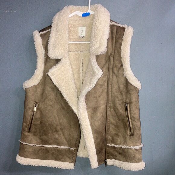 Joie Brown &Cream Shearling suede Vest Gorpcore oversized medium #737 - Picture 1 of 8